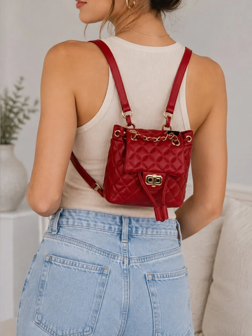 Badgley Mischka Red Quilted Micro Mini Backpack Vegan Leather NWT